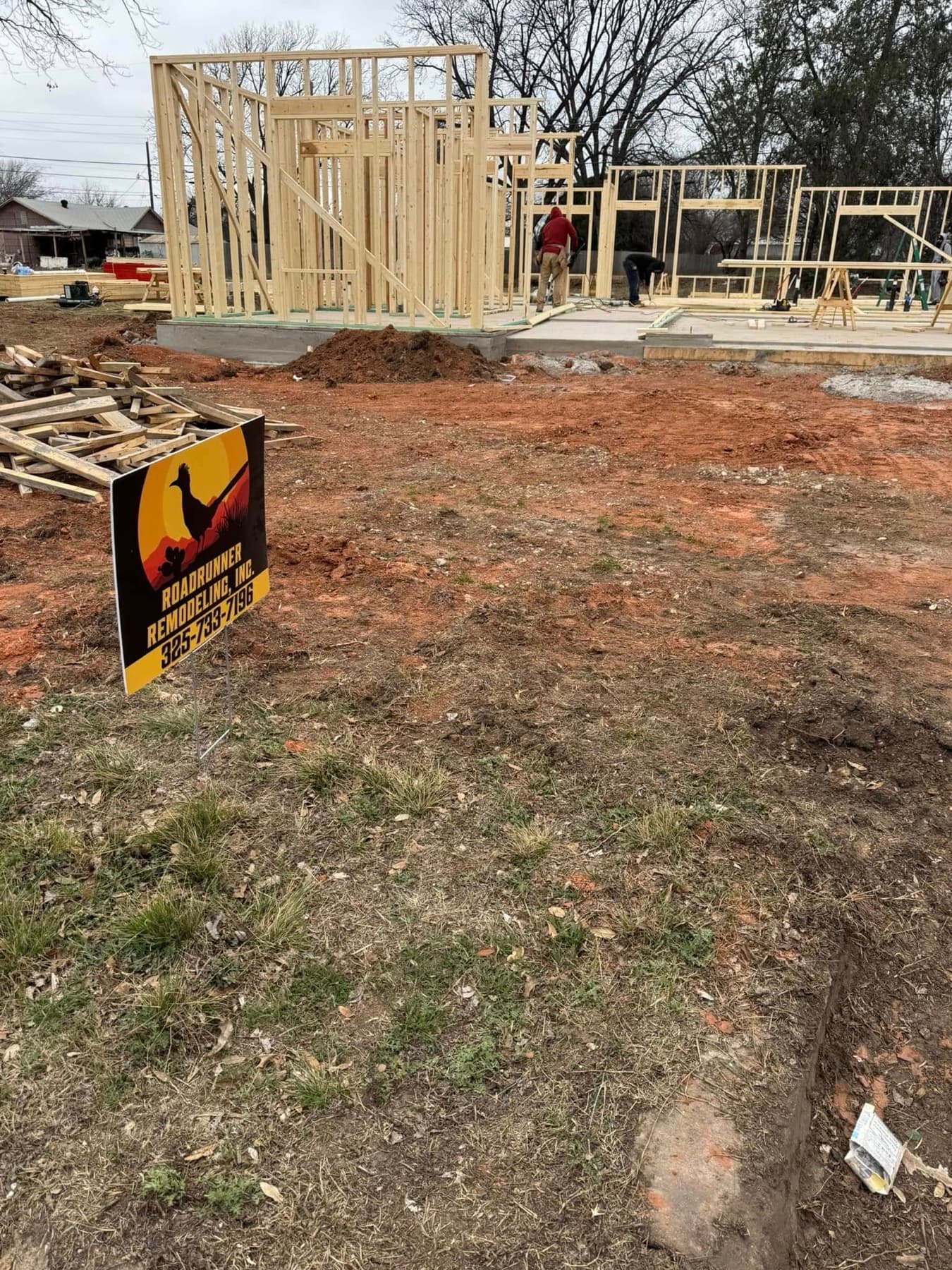 Residential framing in progress at a Roadrunner construction project.